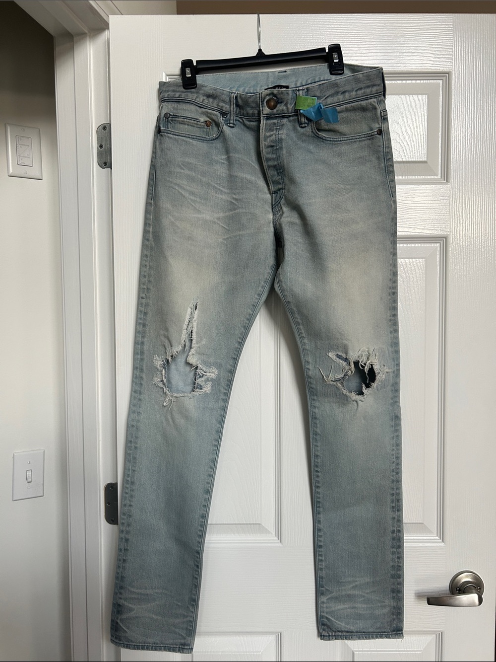 John Elliott Men's Light Blue Distressed Slim Jeans